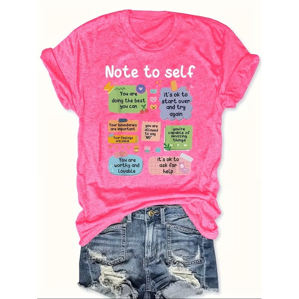 Unbranded Note To Self Motivational Graphic T-Shirt Neon Pink Positive NEW L Tee